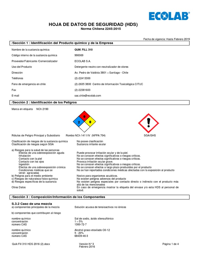 Quik Fill 310Ecolab2016 PDF Residuos Agua