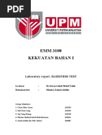 EMM 3108 Kekuatan Bahan I: Laboratory Report: HARDNESS TEST