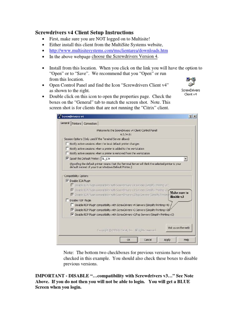 Screwdrivers v4 Client Setup Instructions PDF