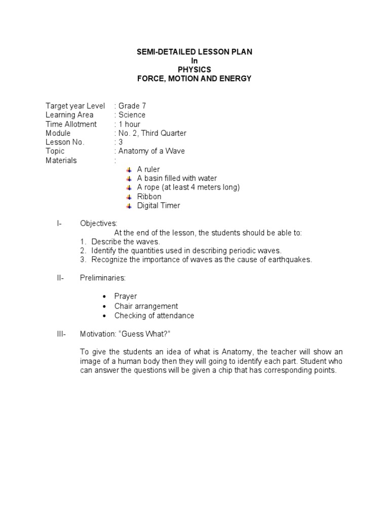 Anatomy of Waves: Grade 7 Lesson Plan | PDF | Frequency | Waves