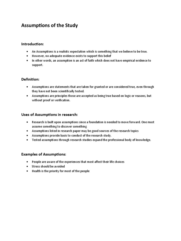 Assumptions in Research Explained | PDF | Career & Growth | Self ...