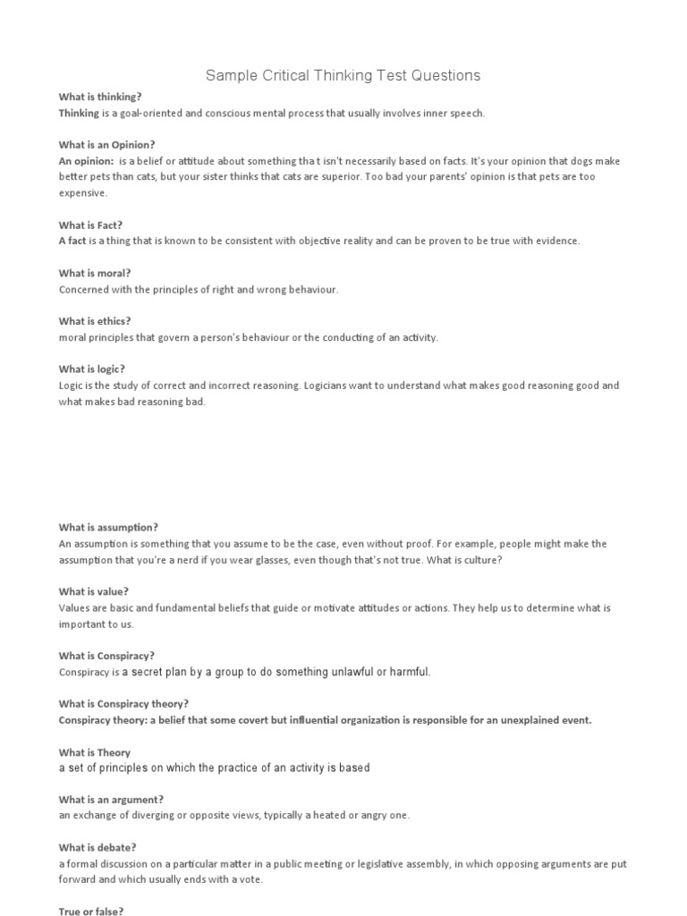 Critical Thinking Test Questions Guide | PDF | Critical Thinking | Reason