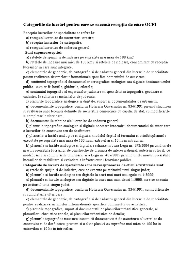 9.categoriile de Lucrari Pentru Care Se Executa Receptia de Catre OCPI ...
