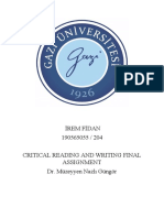 İrem Fidan 190565055 / 204 Critical Reading and Writing Final Assignment Dr. Müzeyyen Nazlı Güngör