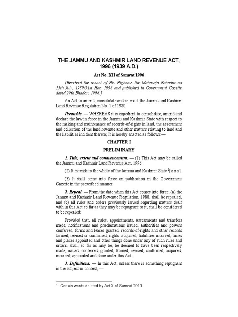 Land Revenue Act PDF Leasehold Estate Justice