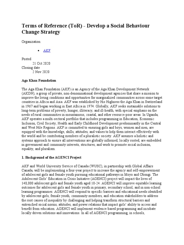 Social Behavior Change Strategy ToR | PDF | Gender | Gender Studies