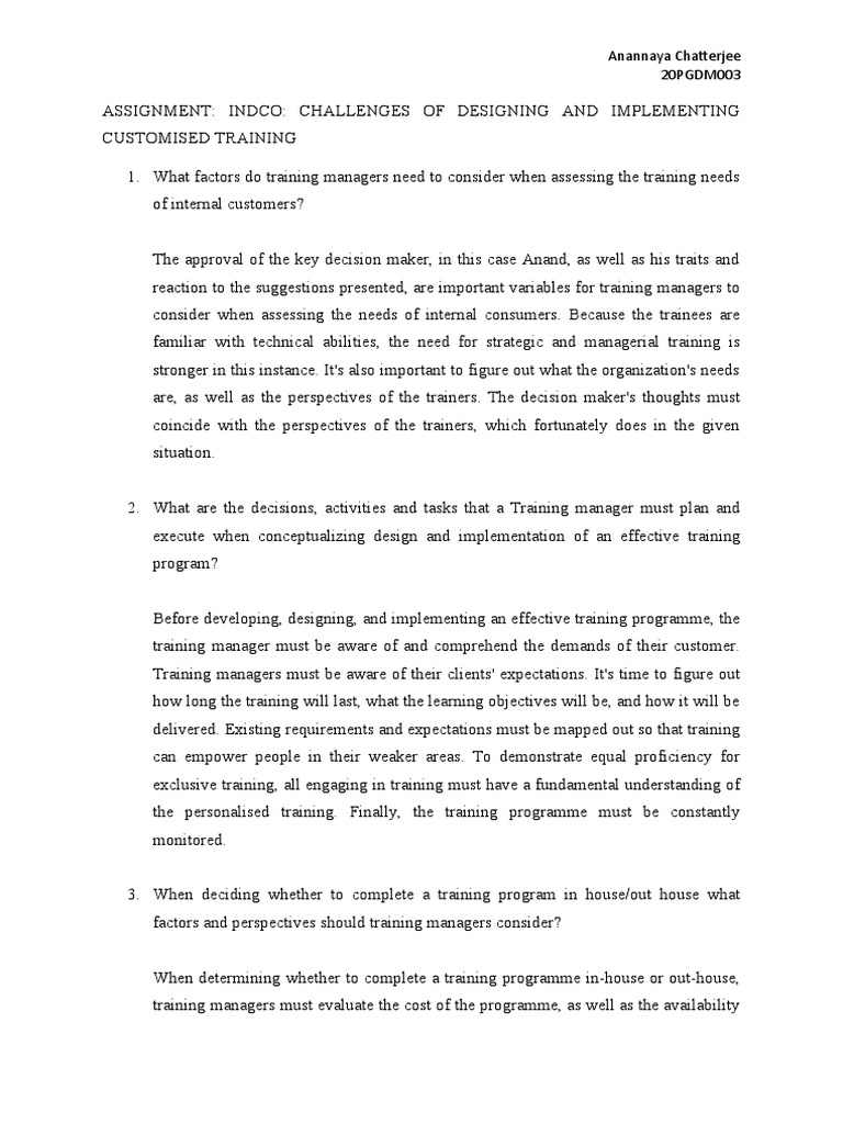 INDCO Case Study Training and Development PDF Communication Business