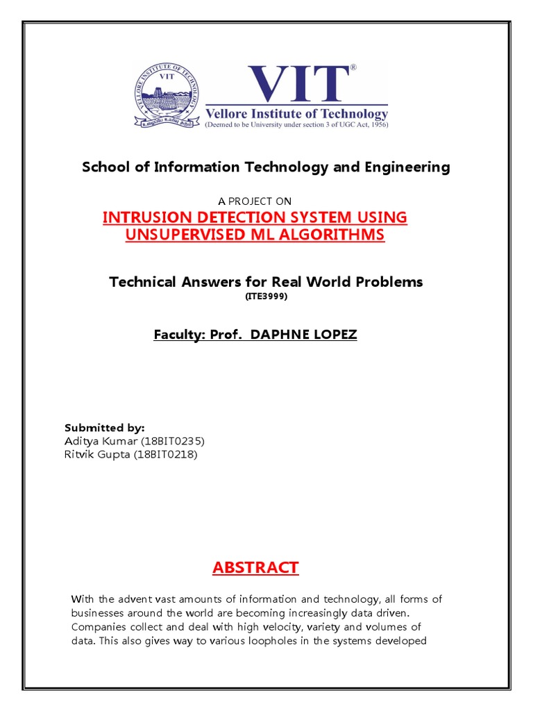 Intrusion Detection System Using Unsupervised ML Algorithms: School of ...