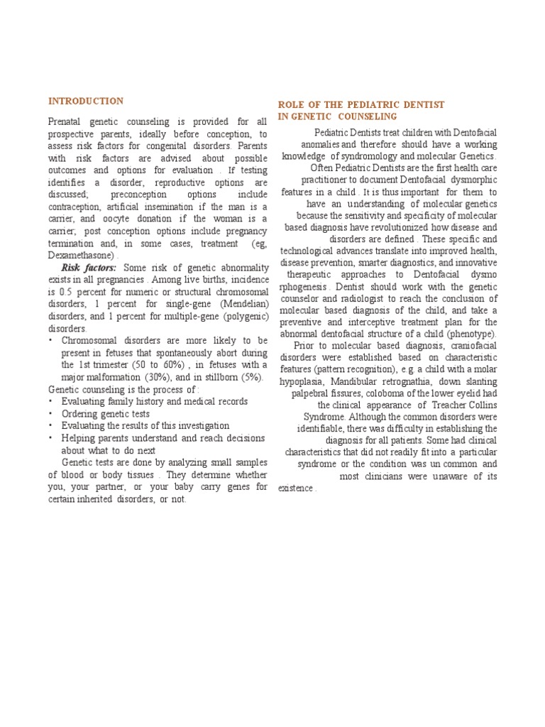 Genetic Counseling in Dentistry | PDF | Genetic Testing | Genetic Disorder