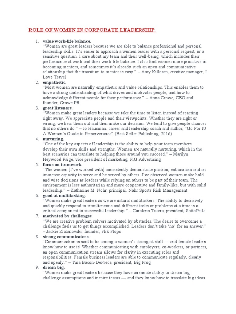 Women in Corporate Leadership Roles | PDF | Leadership | Applied Psychology