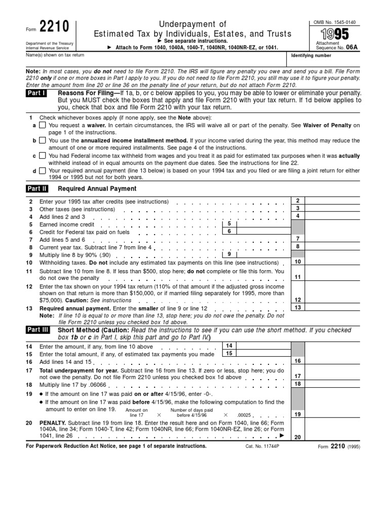 US Internal Revenue Service: f2210 - 1995 | PDF | Government Of The ...
