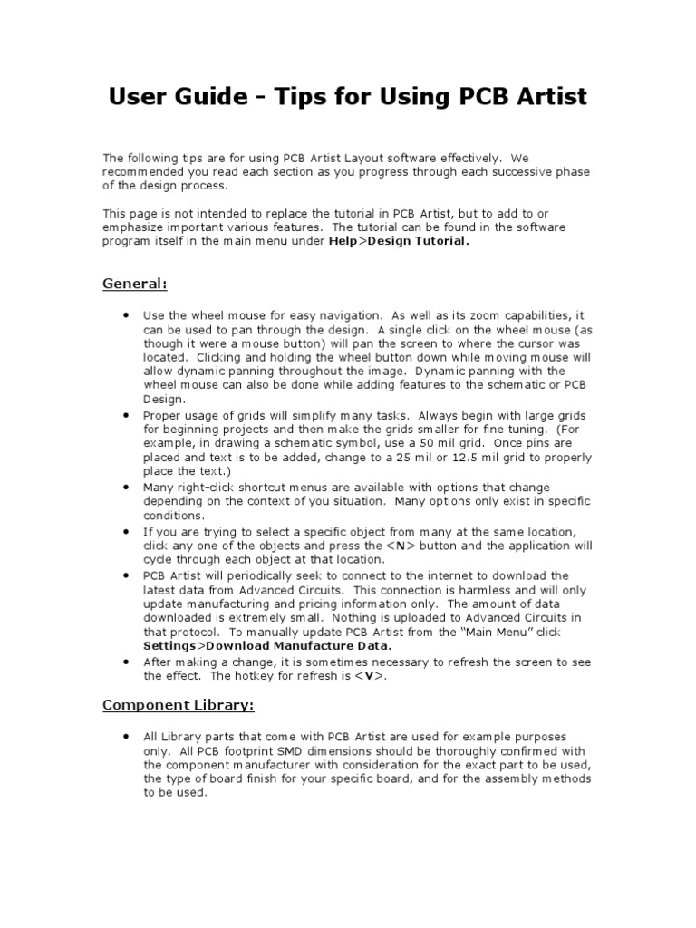 PCB Artist User Tips Guide | PDF | Printed Circuit Board | Menu (Computing)