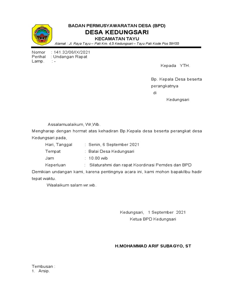 Surat Undangan Rapat BPD Dan Pemdes | PDF