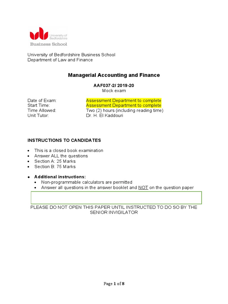 Managerial Accounting and Finance | PDF | Net Present Value | Working ...