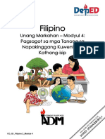 Filipino2 - Q1 - Mod4 - Pagsagot Sa Mga Tanong Sa Napakinggang Kuwentong Kathang Isip - v2 1