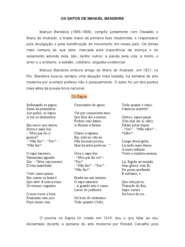 Os Sapos de Manuel Bandeira | PDF | Poesia