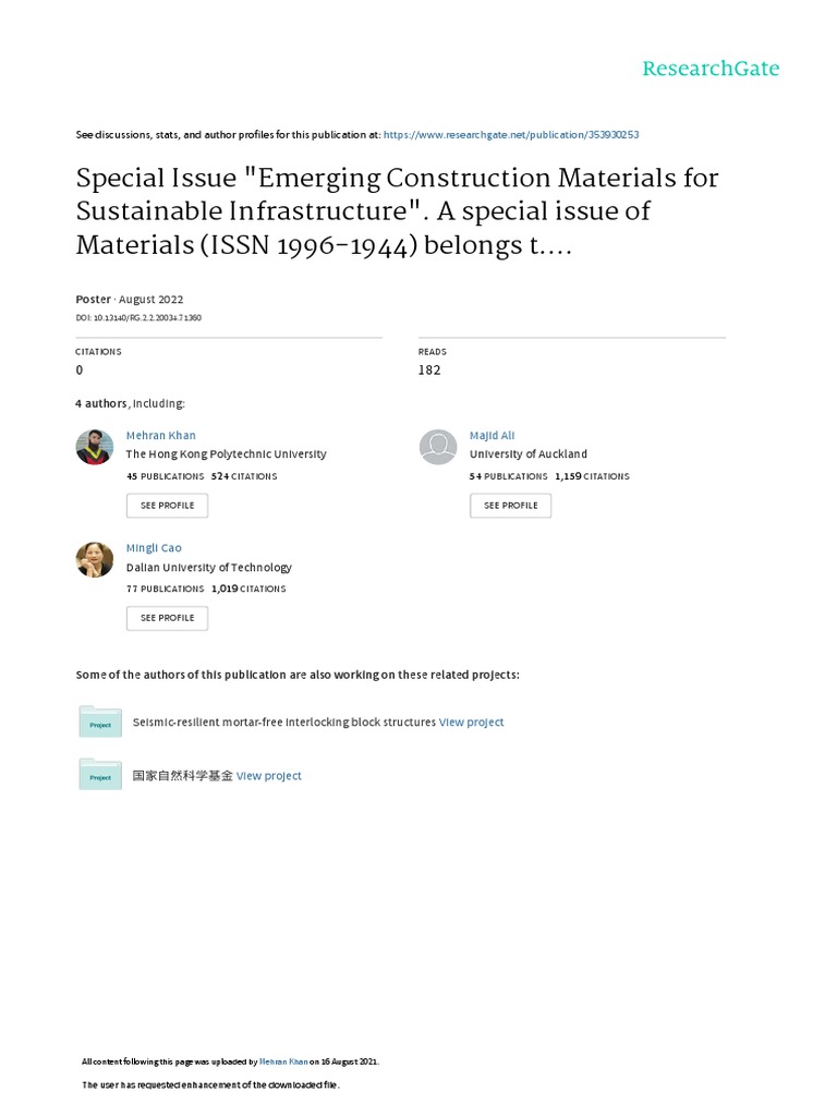 Special Issue "Emerging Construction Materials For Sustainable ...