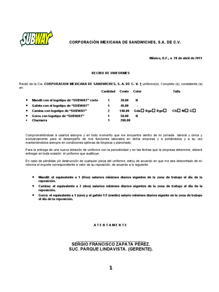 Acuse de Uniformes