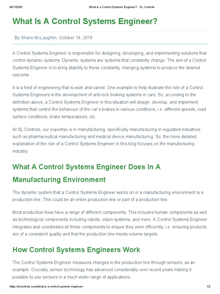 What Is A Control Systems Engineer - SL Controls | PDF | Systems ...