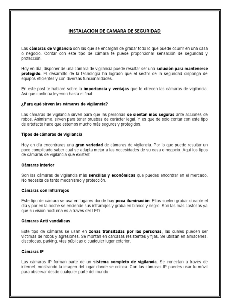 Instalación de Cámaras de Seguridad | PDF | Circuito cerrado de ...