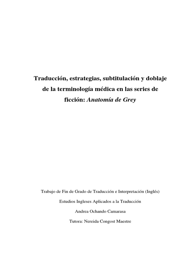 Traduccion Estrategias Subtitulacion y Doblaje Anatomia de Grey PDF Traducciones