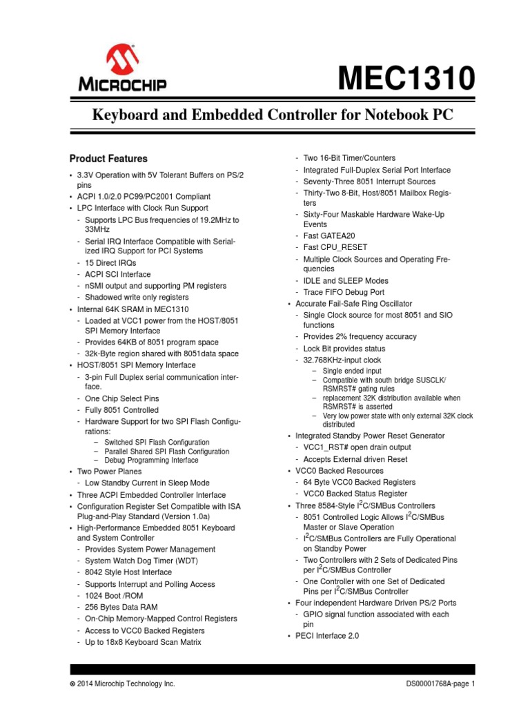 Keyboard and Embedded Controller For Notebook PC Product Features