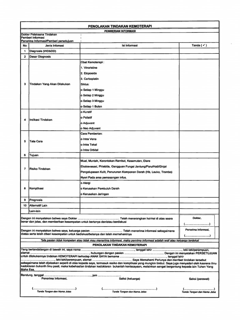 Form Pelayanan Kemoterapi | PDF