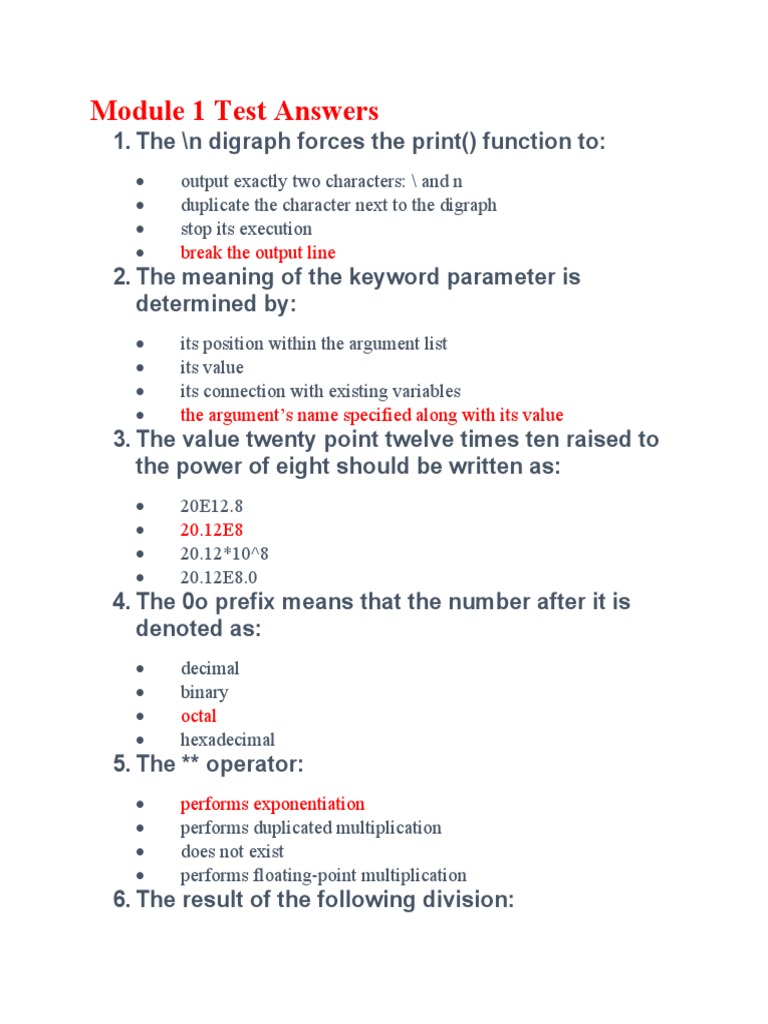 Module 1 Test Answers Py | PDF | Parameter (Computer Programming ...