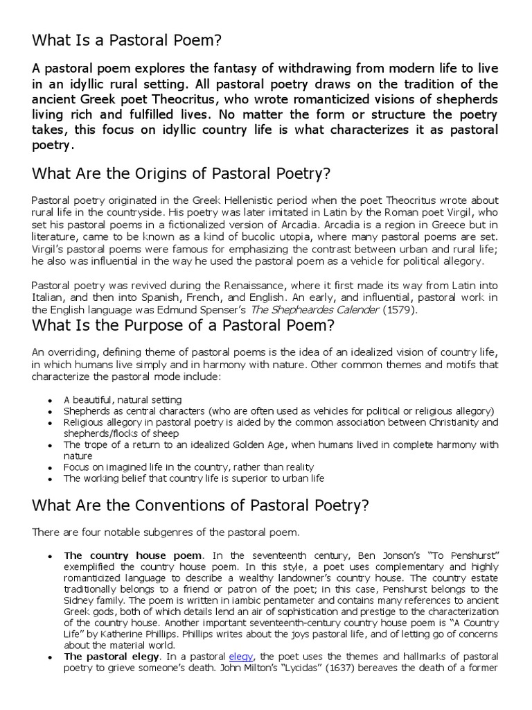 What Is A Pastoral Poem PDF Poetry
