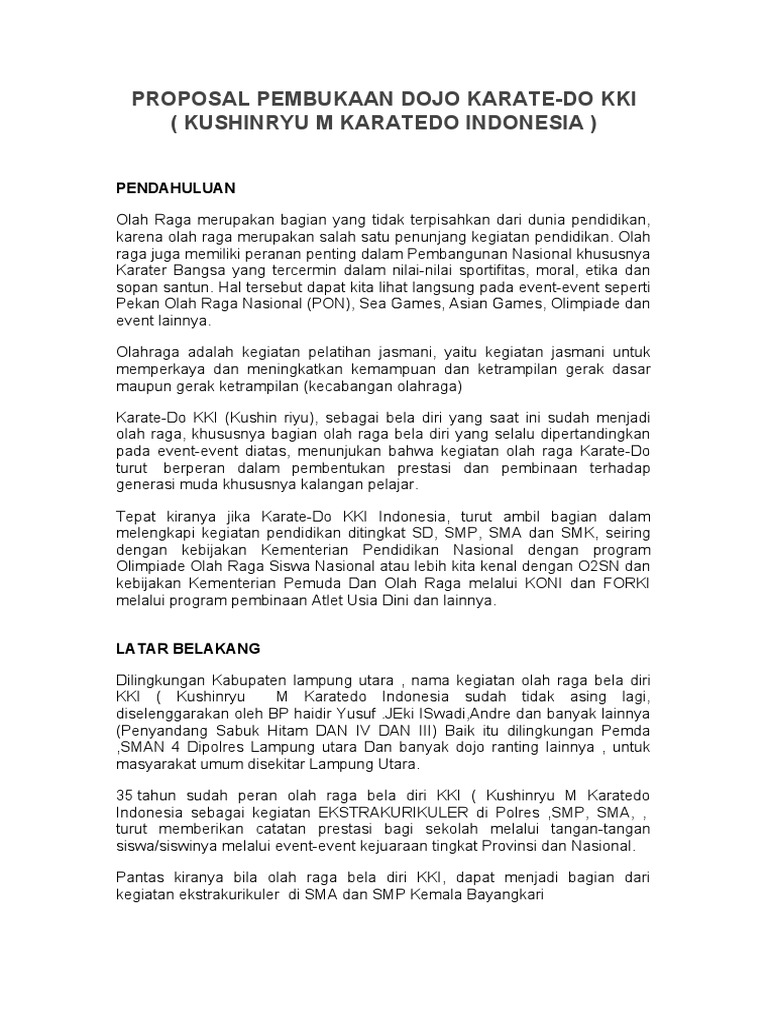 Proposal Pembukaan Dojo Karate Kki Pdf