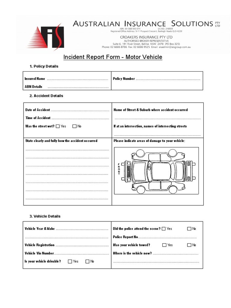 Incident Report Form Moto039r829r | PDF | Insurance | Driving Under The