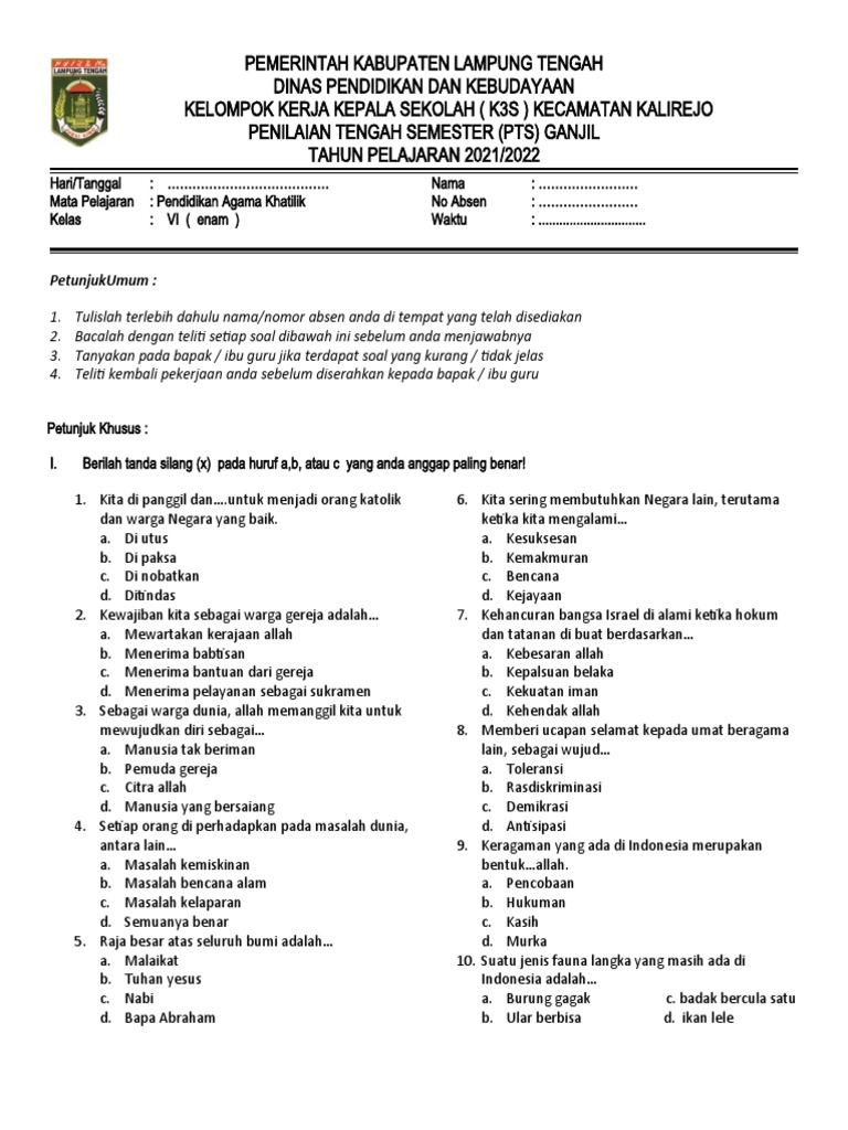 Soal Agama Khatolik Kelas 6 Pdf