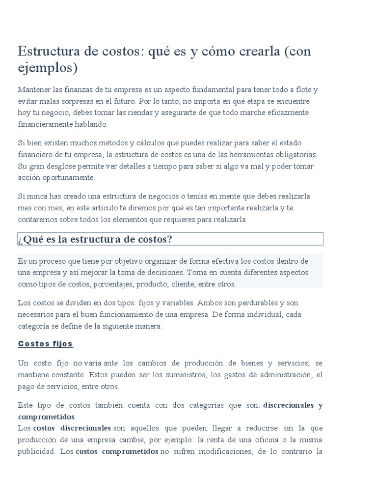 Guía para Crear una Estructura de Costos | PDF | Presupuesto | Costo