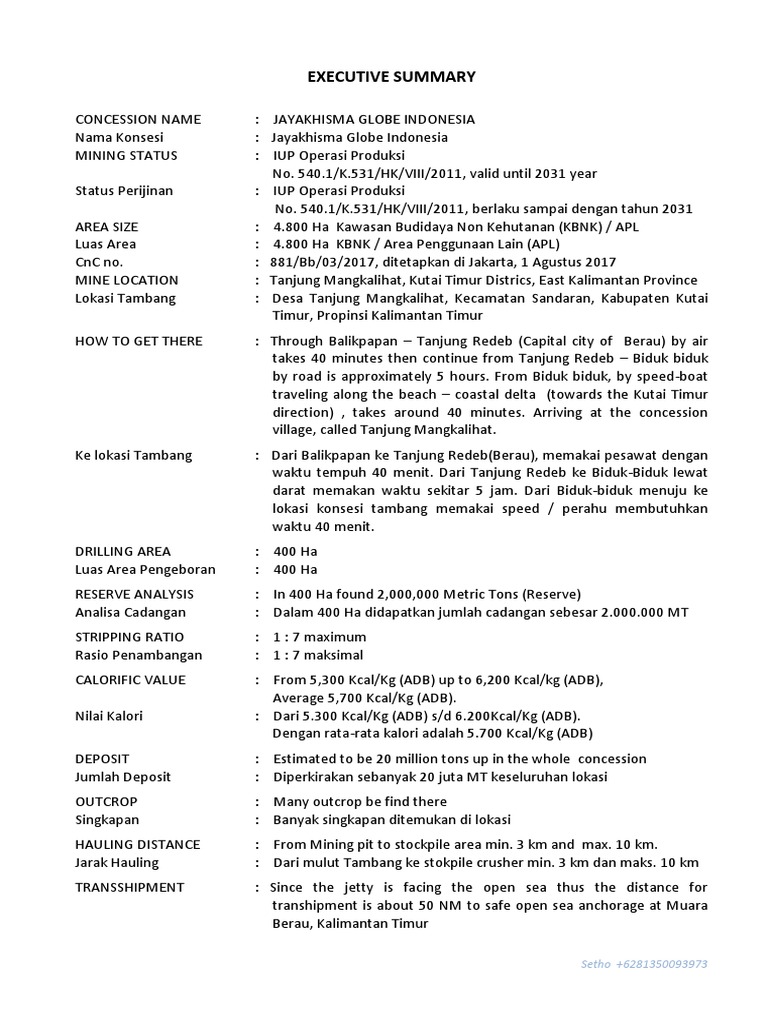 Konsesi Tambang PT Jayakhisma Globe | PDF