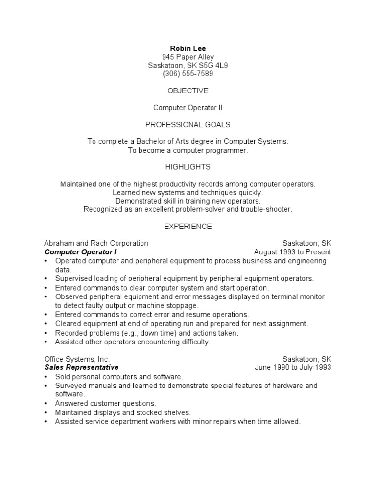 Computer Operator II Profile | PDF | Art