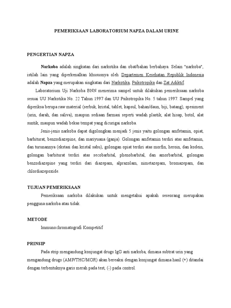 Prosedur Tes Urin Narkoba dan Hasilnya | PDF