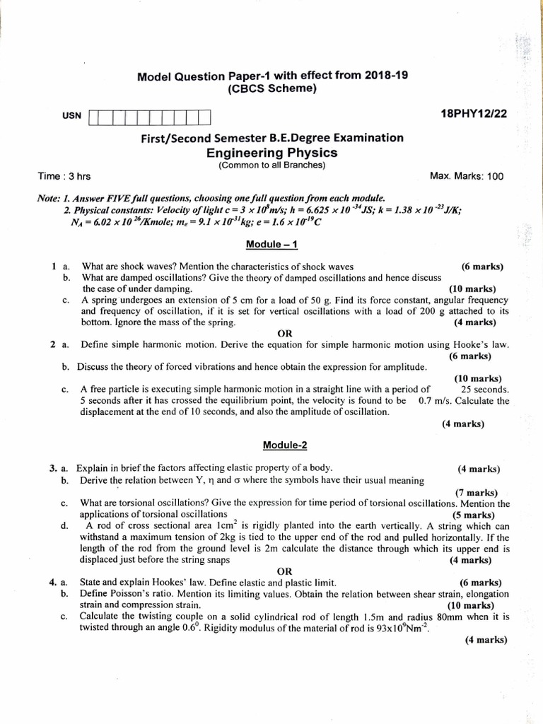 VTU Engineering Physics Model Paper 2024 | PDF | Electron | Laser