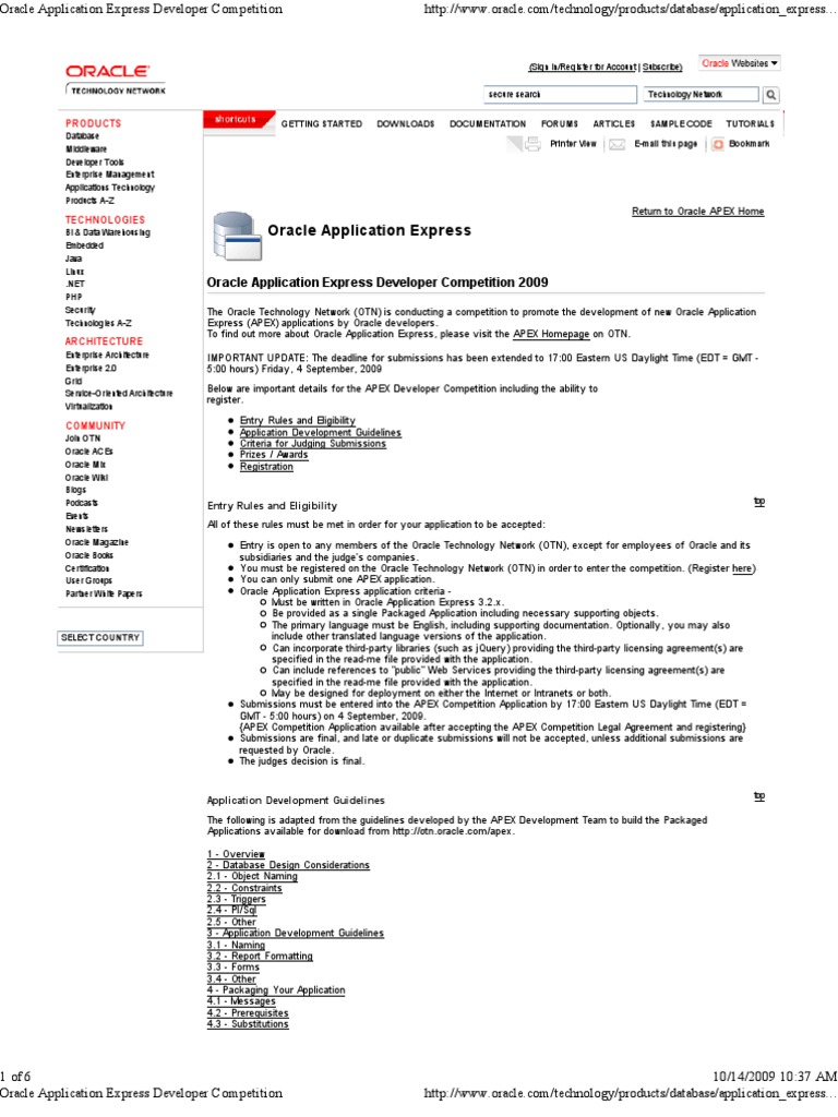 Oracle APEX Developer Competition 2009 | PDF | Oracle Corporation ...