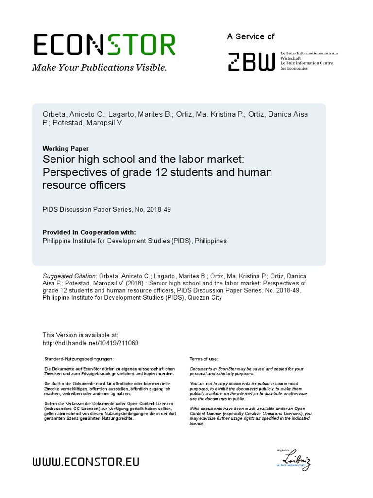 Senior High School and The Labor Market: Perspectives of Grade 12 ...