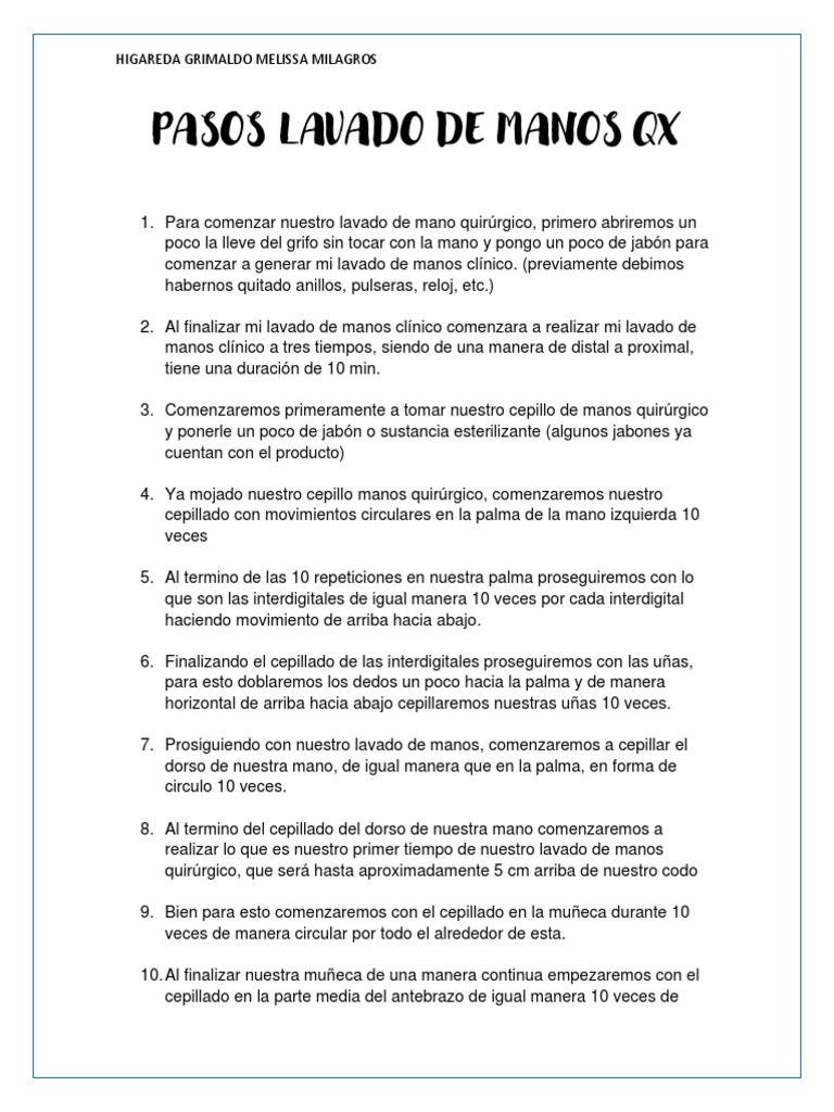 Pasos Lavado de Manos QX | PDF | Lavado de manos | Mano