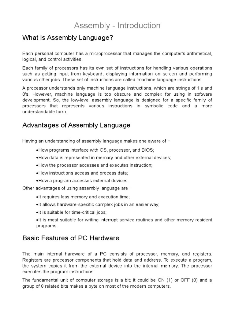 Assembly Programming Basics | PDF | Assembly Language | Central ...