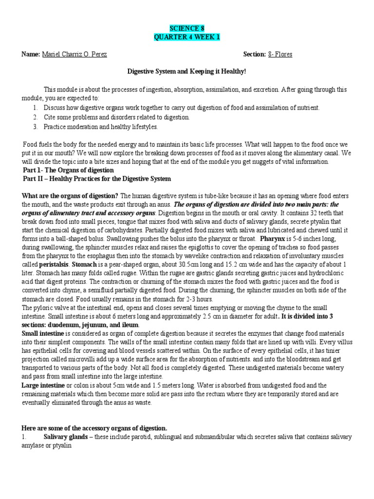 Organs of Alimentary Tract and Accessory Organs. Digestion Begins in