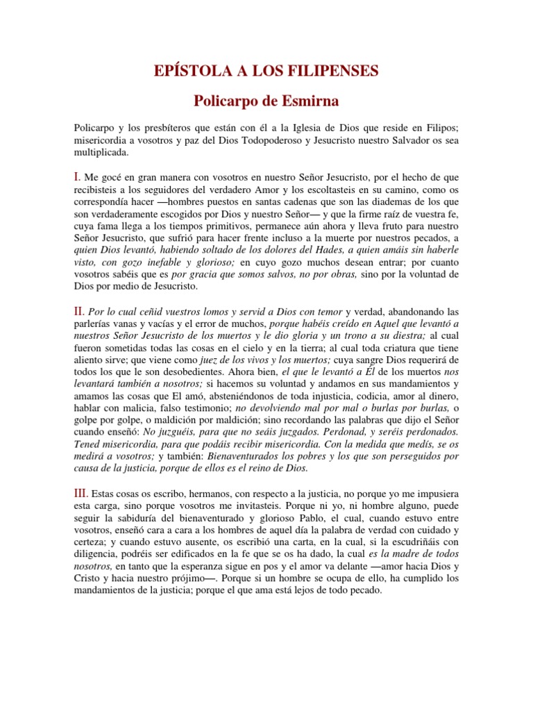 Epístola de Policarpo a los Filipenses | PDF