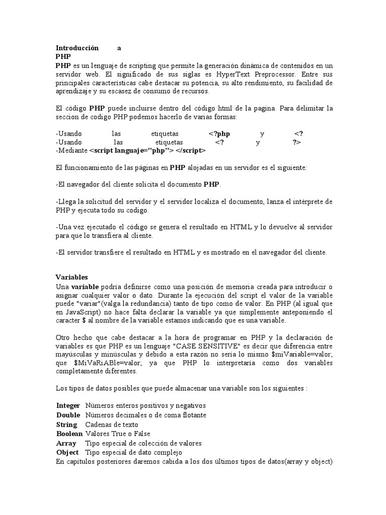 Introducción A PHP | PDF | Php | Redes
