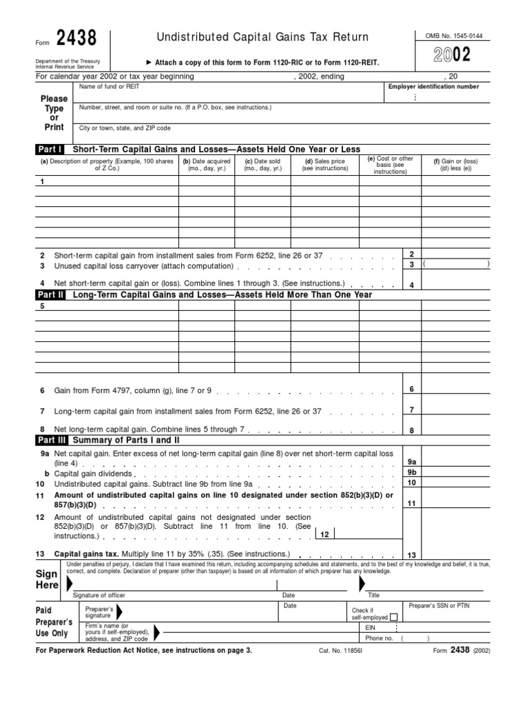 Form 2438: Undistributed Gains Tax | PDF | Irs Tax Forms | Real Estate ...