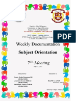 Weekly Documentation: Subject Orientation
