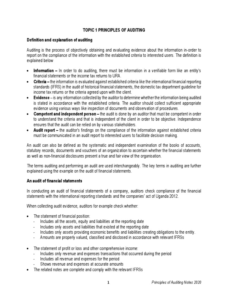 Principles of Auditing Overview 2020 | PDF | Financial Audit | Audit