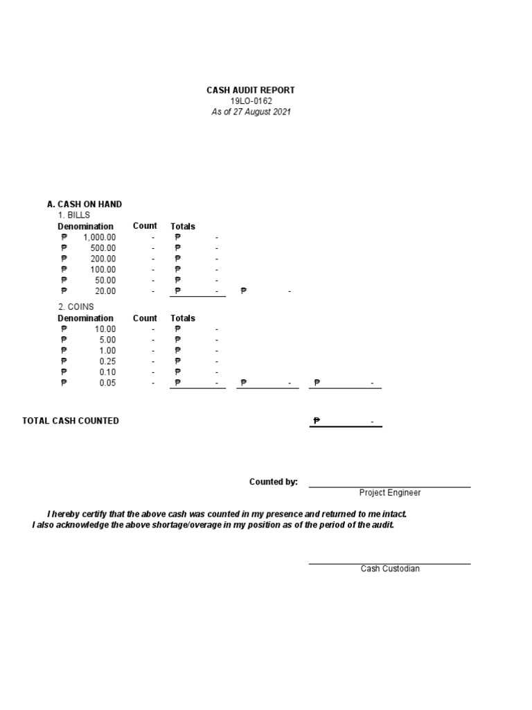 Cash Count Sheet PDF