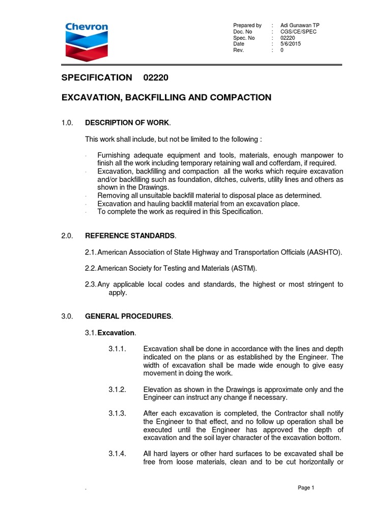 Excavation and Backfilling Specification | PDF | Civil Engineering