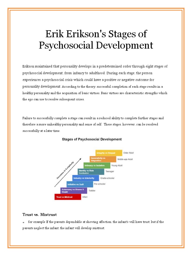 Erik Erikson's Stages of Psychosocial Development Trust vs. Mistrust PDF